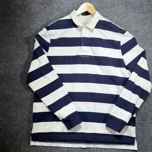 Jockey Rugby Shirt Men's Large Blue Striped Preppy University Casual Long Sleeve